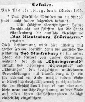 Artikel der Schwarzatal-Zeitung vom 06.10.1911
