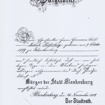 Aufnahme Robert Haferburgs in die Blankenburger Brgerschaft am 26.11.1908
