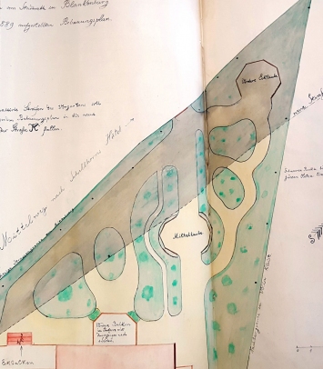 Skizze des Vorgartens [6], der dem Straenbau zum Teil weichen musste. Das in der Georgstrae 11 liegende Haus war in spteren Jahren auch als Villa Haferburg bekannt. - Bildautor:  LATh - StA Rudolstadt, Landratsamt Rudolstadt, 0215