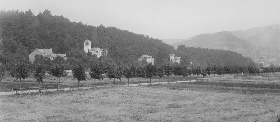 Die Georgstrae im Jahr 1898. Am Goldberghang die Huser am Villenweg. - Bildautor: Albert Schmiedeknecht  Stadt Bad Blankenburg