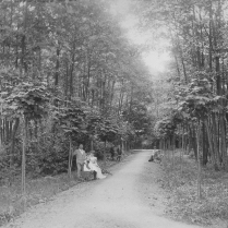 Dr. Bindseil mit Familie im Erlenwldchen in der Nhe der Villa Emilia. - Bildautor: Albert Schmiedeknecht, 1898  Stadt Bad Blankenburg