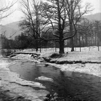 An der Schwarza mit dem Badewldchensteg links und der Villa Schnau im Hintergrund - Bildautor: Paul Toennies  Stadt Bad Blankenburg